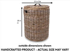 The Basket Lady Round Kubu Wicker Laundry Hamper, Extra Large, 23 in Dia x 28 in H, Serene Grey…