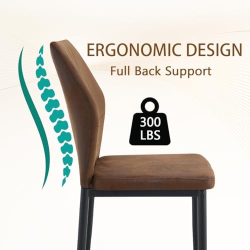 Brown Dining Chairs Set of 6,Rustic Kitchen Chairs for Dining Room | Rustic Farmhouse Upholstered, Soft Cushion and Black Metal Legs, Mid Century Modern, Easy to Assemble For Home Office
