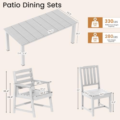 Ayge 9-Piece Outdoor Dining Set – HDPE Patio Furniture for 8 with 2" Hol...