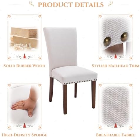 Set of 4 Beige Upholstered Dining Chairs, Farmhouse Kitchen Chairs with High ...