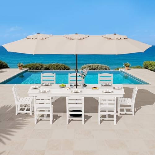 SERWALL 9Pcs 84" HDPE Outdoor Dining Set for 8 with Armless Chairs,White