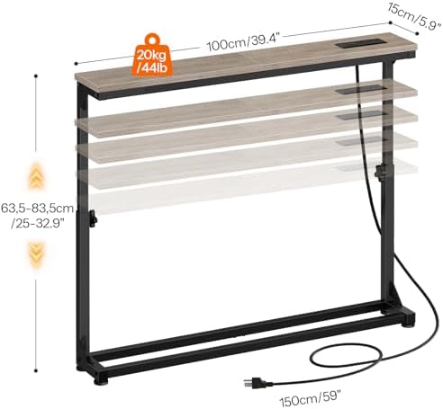 HOOBRO Narrow Console Table with Charging Station, Adjustable Height Sofa Tab...