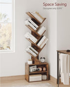 SUNMORY 6 Tier Tree Bookshelf, Small Bookcase with Storage Cabinet, Modern Tall Narrow Bookshelves Organizer, Floor Standing Book Shelf for Bedroom/Living Room/Home Office/Corner, Rustic Brown