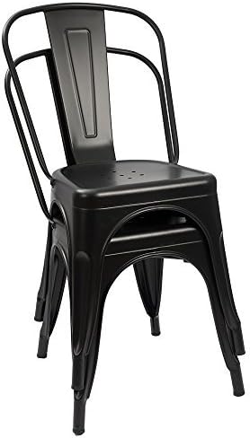 Furmax Metal Dining Chair Indoor-Outdoor Use Stackable Classic Trattoria Chair Chic Dining Bistro Cafe Side Metal Chairs Set of 4 (Black)