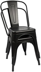 Furmax Metal Dining Chair Indoor-Outdoor Use Stackable Classic Trattoria Chair Chic Dining Bistro Cafe Side Metal Chairs Set of 4 (Black)