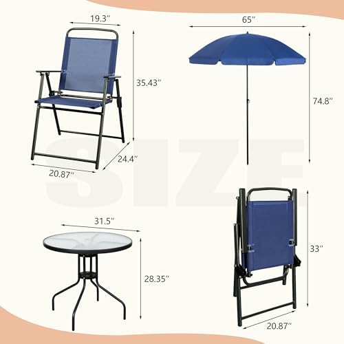 Vongrasig 6 Pieces Folding Patio Dining Set, All Weather Small Metal Outdoor ...