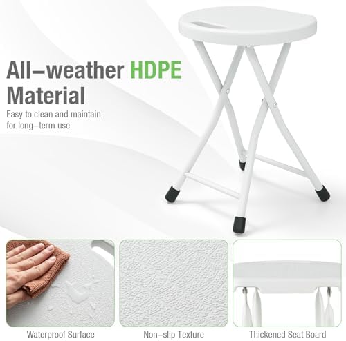 GYMAX Folding Stool, 18in Portable Collapsible Bar Stool with Handle & St...