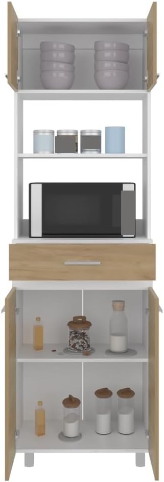 Pantry Cabinet with Storage Drawer, Microwave Locker for Kitchen Hallway, Mod...
