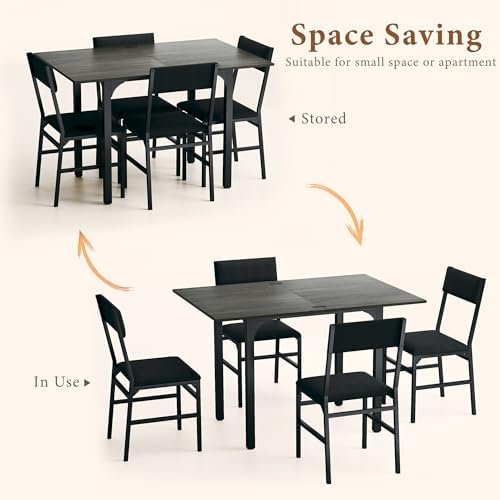 HUAHUU Dining Table Set for 4, Extendable Kitchen Table Cushion Chairs Set of...