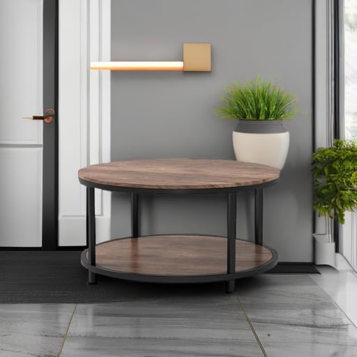 NSdirect Round Coffee Table,36" Coffee Table for Living Room,2-Tier Rust...