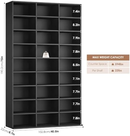 FOTOSOK 75'' H Black Bookshelf with 27 Cubes, Triple Wide Tall Bookcase