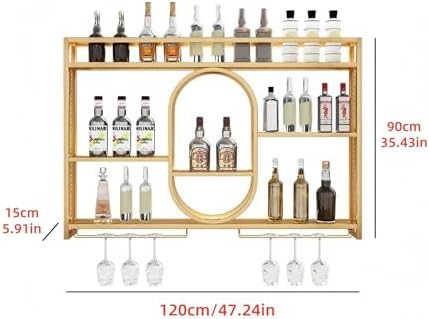 47" Upgrade Metal Wall Mounted Wine Rack, 3 Tier Bar Shelves with Glass ...