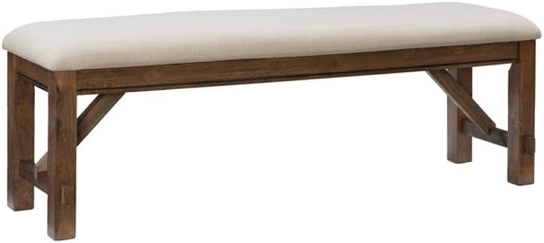 Pemberly Row 60" Wood/Fabric Bench, Rustic Umber Brown Finish, Tan Uphol...