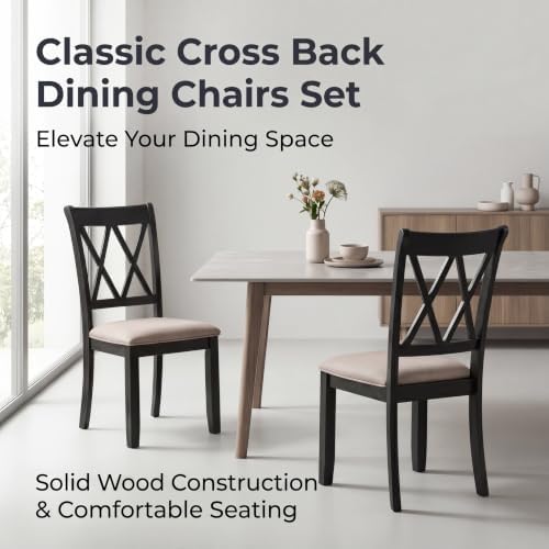 Roundhill Furniture Windvale Fabric Upholstered Dining Chair, Set of 2, Black