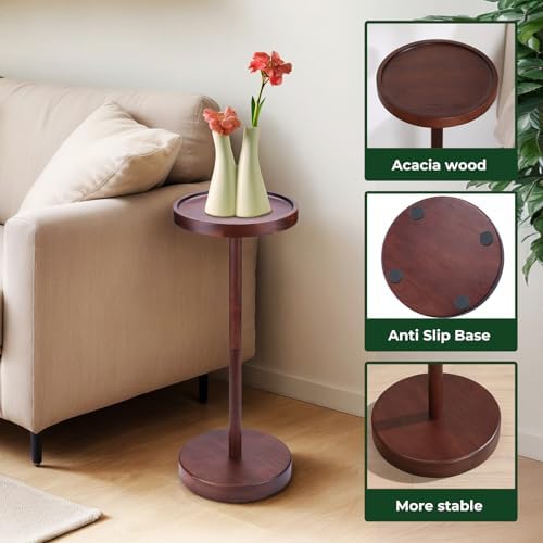 Solid Acacia Wood Pedestal End Table - Small Round