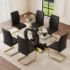 Glass Dining Table Set for 6,Modern Black Gold Dining Table Set,63" | Tempered Glass,Black OC-Shaped Legs,Gold Base,Black Cantilever Chairs,Dinner Table Set for 6, for Kitchen,Dining room