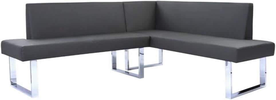 Pemberly Row Modern Faux Leather Corner Dining Bench, Chrome Legs and Gray Up...