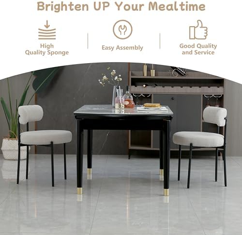 Dining Chairs Set of 4, Round Upholstered Boucle Dining Room Chairs, Mid-Cent...