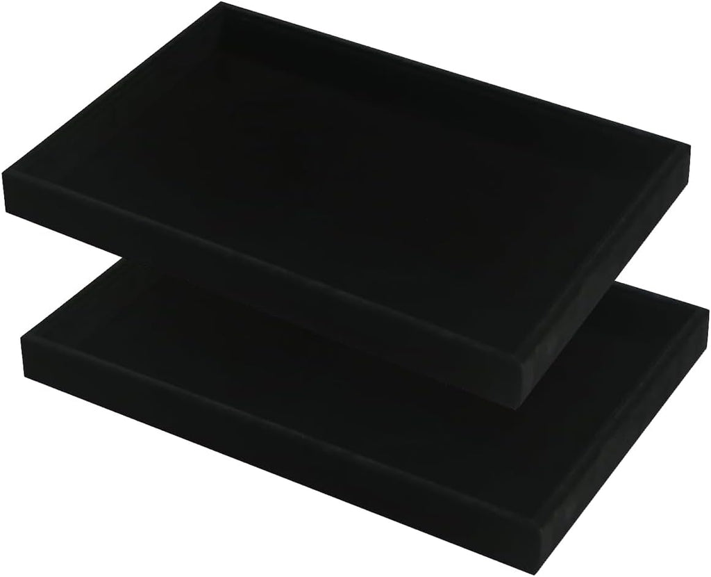 2pcs/Set Velvet Jewelry Tray, Grids Large Storage Tray for Bracelet Bangle Beads Display, Jewellery Organizer Box Tray for Home Drawer or Shop Store Selling Show (Black Velvet)