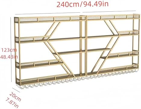 94in 4 Tier Modern Wall Mounted Wine Rack w/LED Light, Metal Wall Bar Shelves Wall Mounted w/Glass Holder, Large Liquor Shelf for Liquor Bottles for Home Bar & Dining Room(Gold-Yellow Led)