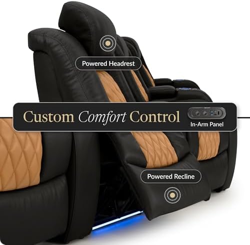 Seatcraft Diamante Black/Tan Oak Italian Leather Home Theater Seating, Zero G...