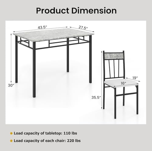 Tangkula Dining Table Set for 4, Kitchen Table and Chairs Set with Metal Fram...