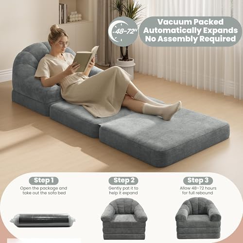 Yaheetech 93" Folding Sofa Bed Convertible Sofa Chenille, Gray