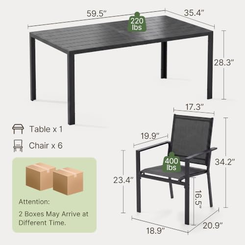 Ahomly Patio Table and Chairs Set for 6, Patio Dining Set, Black