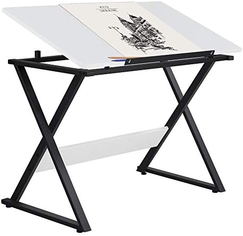 Yaheetech Height Adjustable Drafting Table, Tilting Art Desk, White
