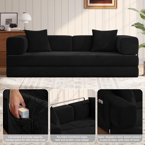 MoonSpeak 78.8'' Futon Sofa Bed, Couches for Living Room | Corduroy C...
