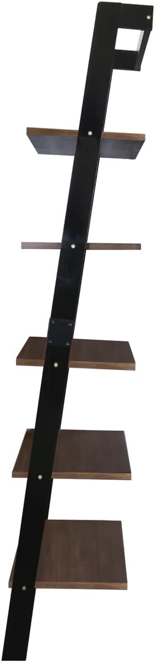 Kavari 5-Tier Leaning Ladder Bookcase with Solid American Gum Shelves - Black/Walnut