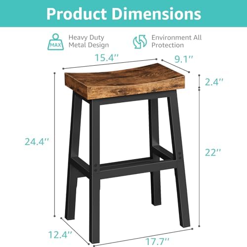 WINAZ Rustic Bar Stools, 24 Inch Barstools, Counter Height Stools with Footre...