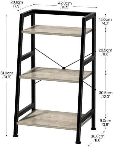 3-Tier Bookshelf, Ladder Shelf, Stand up Shelves, Industrial Bookcase with St...