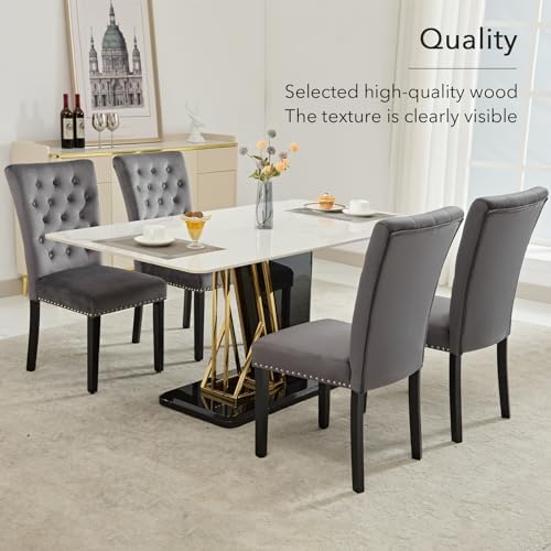adochr Velvet Dining Chairs Set of 4, Parsons Kitchen Chair, Dark Grey