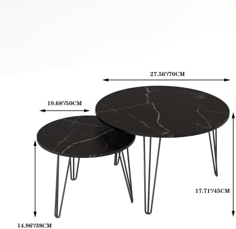 2 Piece Nesting Round Side Tables, Faux Marble Surface Nesting Coffee Table |...