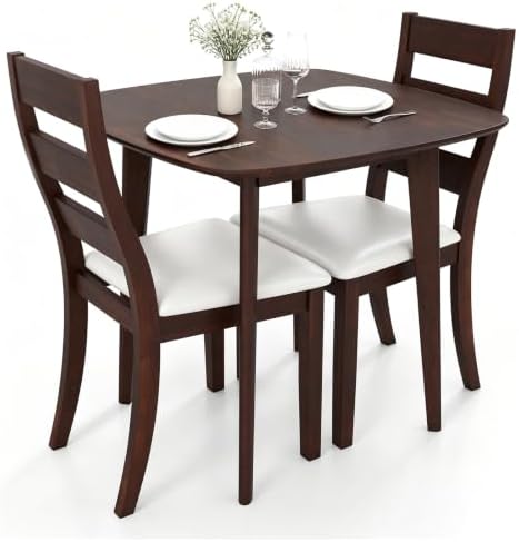 GIANTEX Small Dining Table Set for 2, Wood Square Kitchen Table and 2 Dinner ...