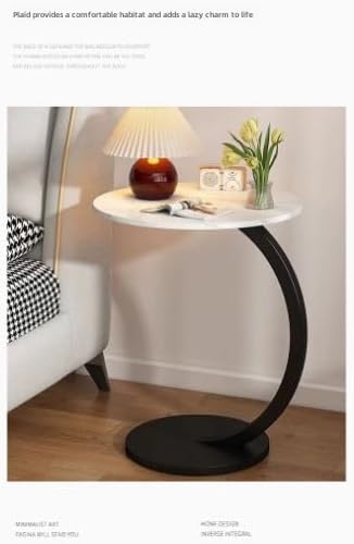 C-Shaped End Table Side Table Wood Sofa Table with Metal Frame for Living Roo...