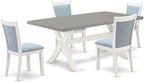 East West Furniture X097MZ015-5 5 Piece Modern Dining Table Set Includes a Rectangle Wooden Table with X-Legs and 4 Baby Blue Linen Fabric Upholstered Chairs, 40x72 Inch, Multi-Color