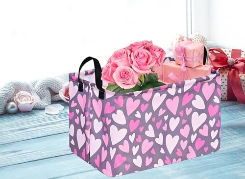 Rectangle Gift Storage Basket Home Shelf Storage Basket Organizer Box Clothes Laundry Hamper Nursery Basket Laundry Basket with Handles (Grey heart)