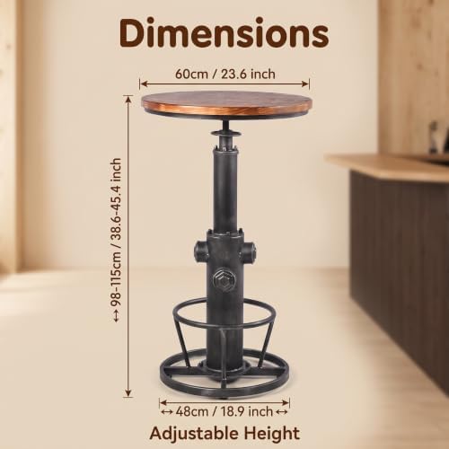 Industrial Bistro Bar Table 38.6-44.4inch Height Adjustable Farmhouse Pub Tab...