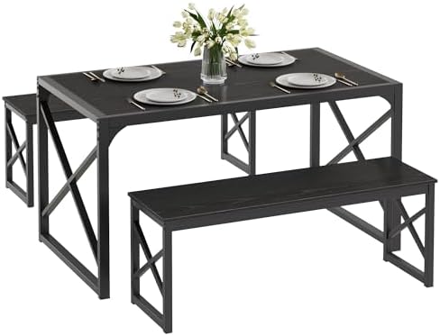 VECELO 55” Kitchen Dining Table Set for 4, Heavy-Duty Steel Frame & Wood-...