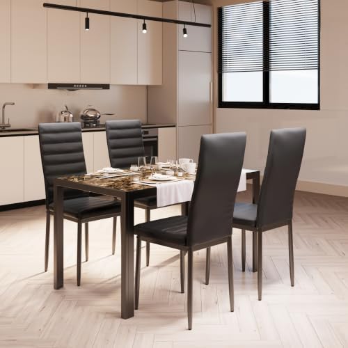 Bealife Kitchen Dining Table Set for 4, Tempered Glass 5 Piece - Marble
