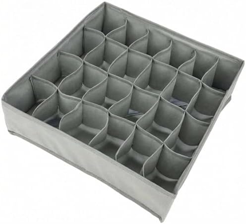 2 Pack Foldable Sock Drawer Organizer Divider, 24-Cell Underwear Organizers Closet Storage Box with Zipper, Strong Fabric for Socks, Shorts, Handkerchiefs, Ties, Belts (Grey)