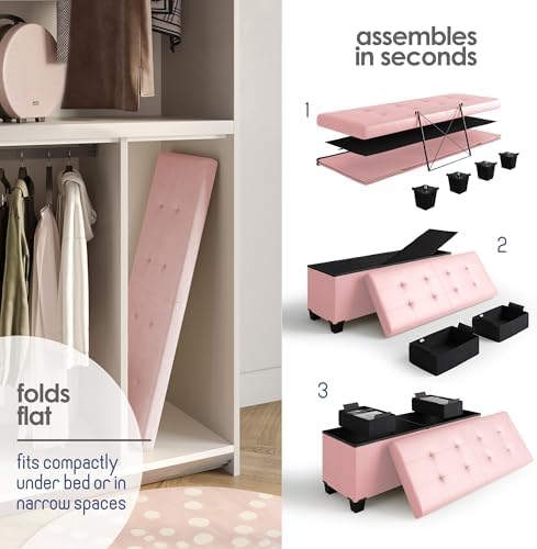 Storage Ottoman Bench with Bins, 43-in Storage Bench for Bedroom End of Bed, ...