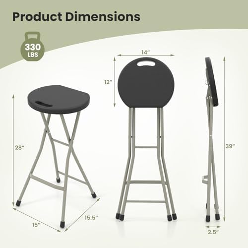GYMAX Folding Stool, 28in Portable Collapsible Bar Stool with Handle & St...