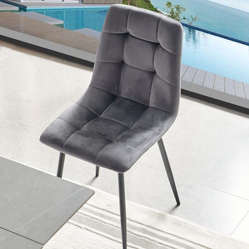 NORDICANA Grey Velvet Dining Chairs Set of 4, Upholstered Tufted Kitchen Chai...