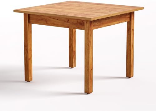 LITTLE TREE 39 Inches Square Dining Table for 4 People, Brown Wooden Kitchen ...