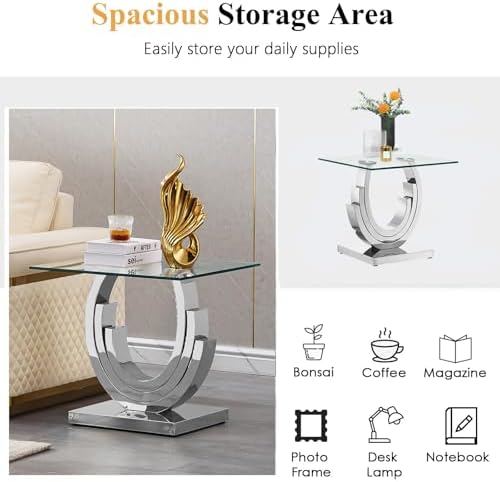 2 Piece Glass Coffee Table Set, Modern Living Room Table Set, Coffee Table wi...