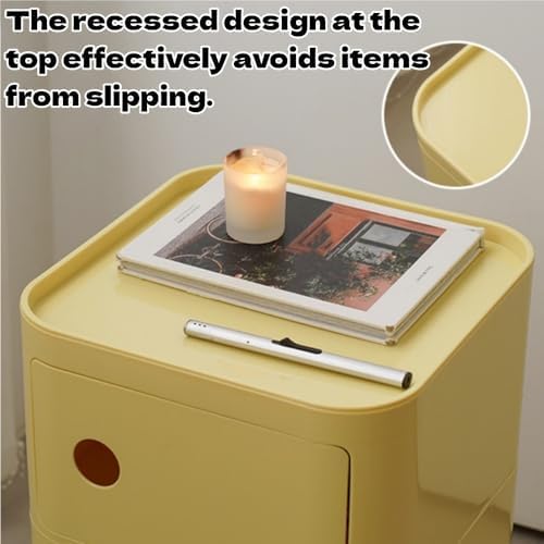 Square ABS Nightstand with Drawers, Modern Style Side Table, Bedside Table wi...