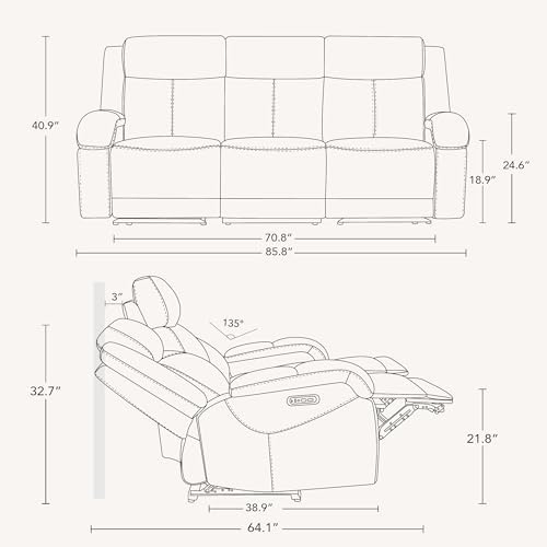 Watson & Whitely Genuine Leather Power Recliner Sofa & Loveseat Set, ...